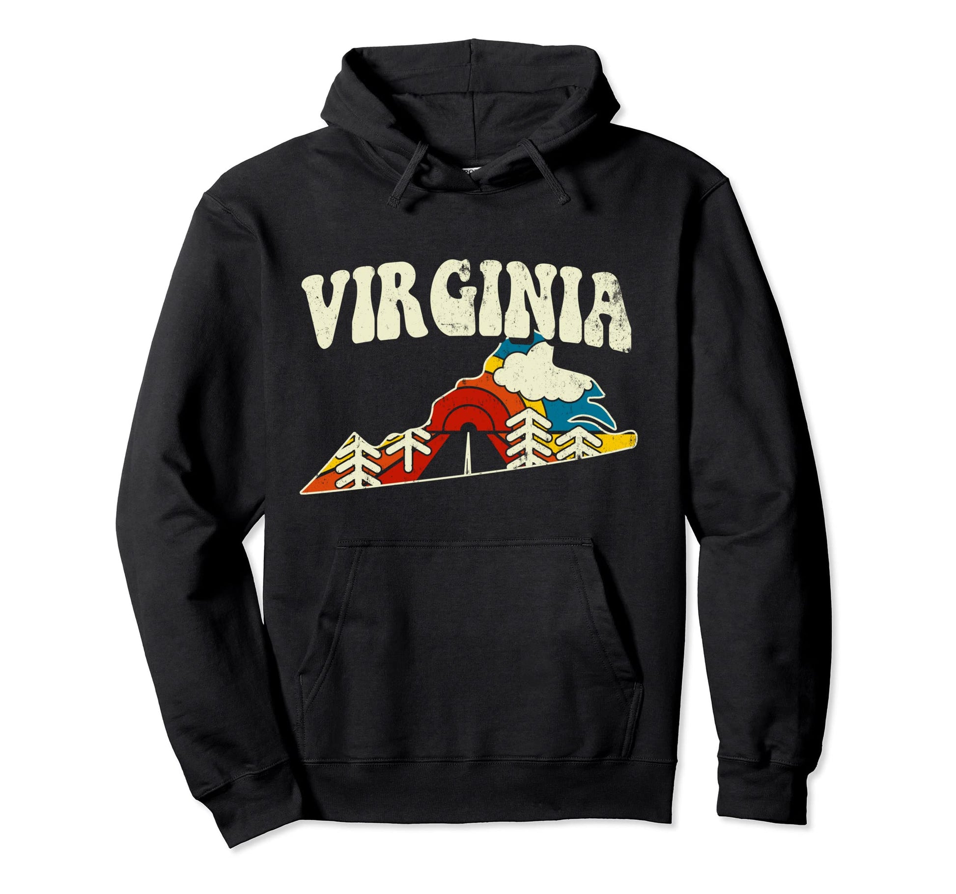 Virginia State Rainbow Hippie 70S Map Hoodie - Aesthetic Graphic Men Women - T-Shirt, Sweatshirt, Hoodie