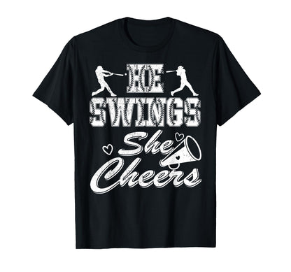 Baseball Mom He Swings She Cheers T-Shirt - Custom Art Print Men Women - T-Shirt, Sweatshirt, Hoodie