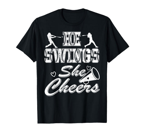 Baseball Mom He Swings She Cheers T-Shirt - Custom Art Print Men Women - T-Shirt, Sweatshirt, Hoodie