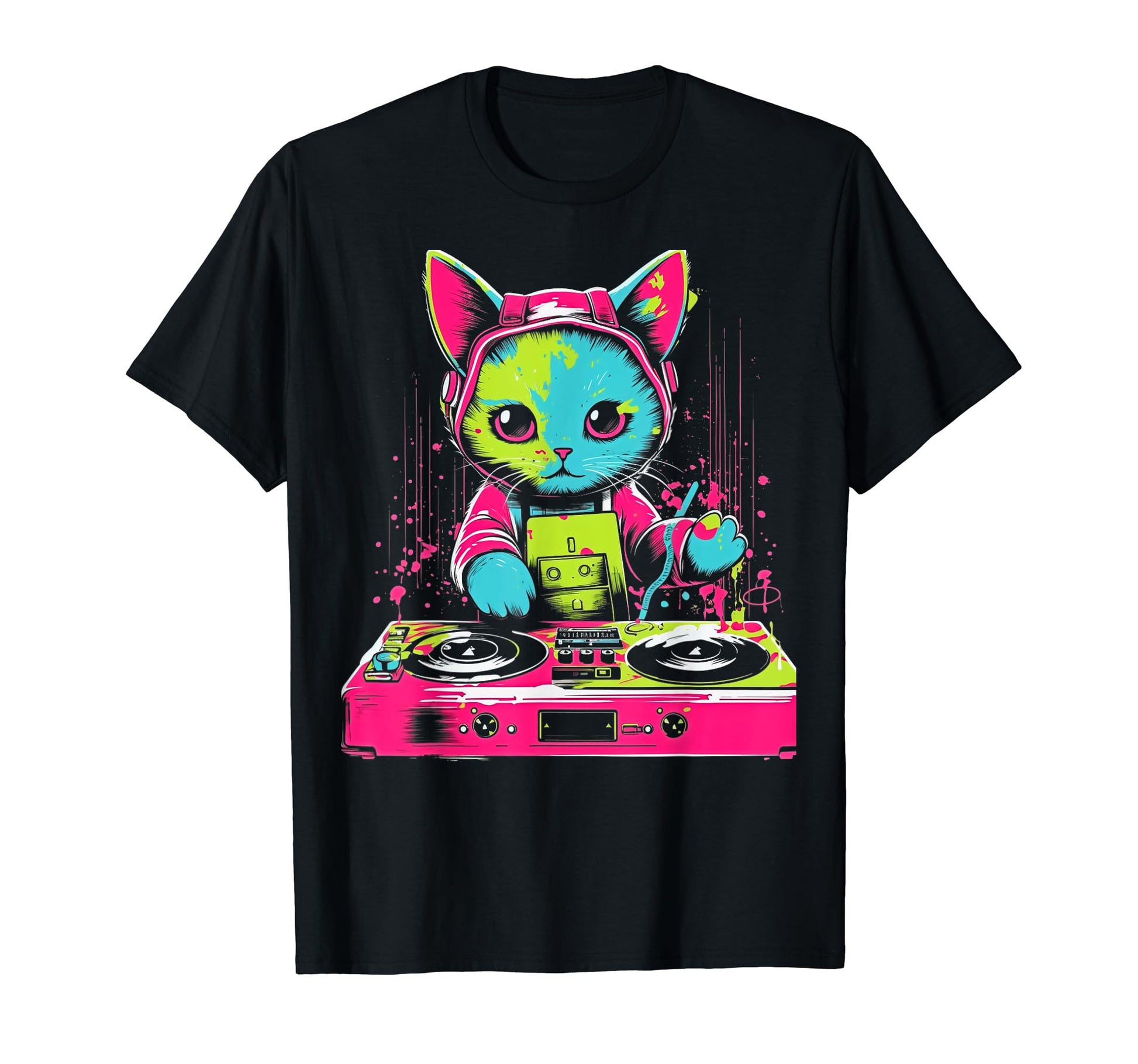 Kawaii Cat Dj Japanese Edm Y2K T-Shirt - Minimalist Print Men Women - T-Shirt, Sweatshirt, Hoodie