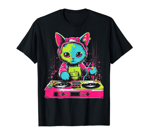 Kawaii Cat Dj Japanese Edm Y2K T-Shirt - Minimalist Print Men Women - T-Shirt, Sweatshirt, Hoodie