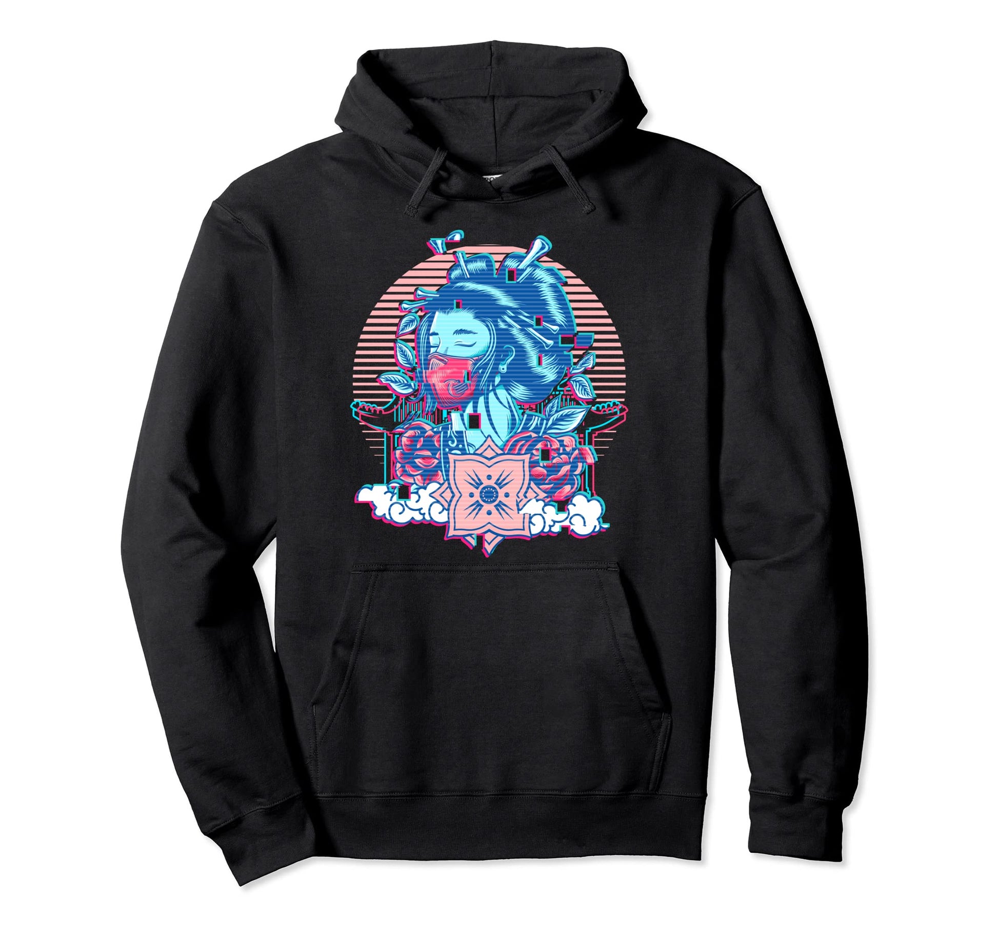 Geisha Japanese Vaporwave Aesthetic Hoodie - Aesthetic Graphic Men Women - T-Shirt, Sweatshirt, Hoodie
