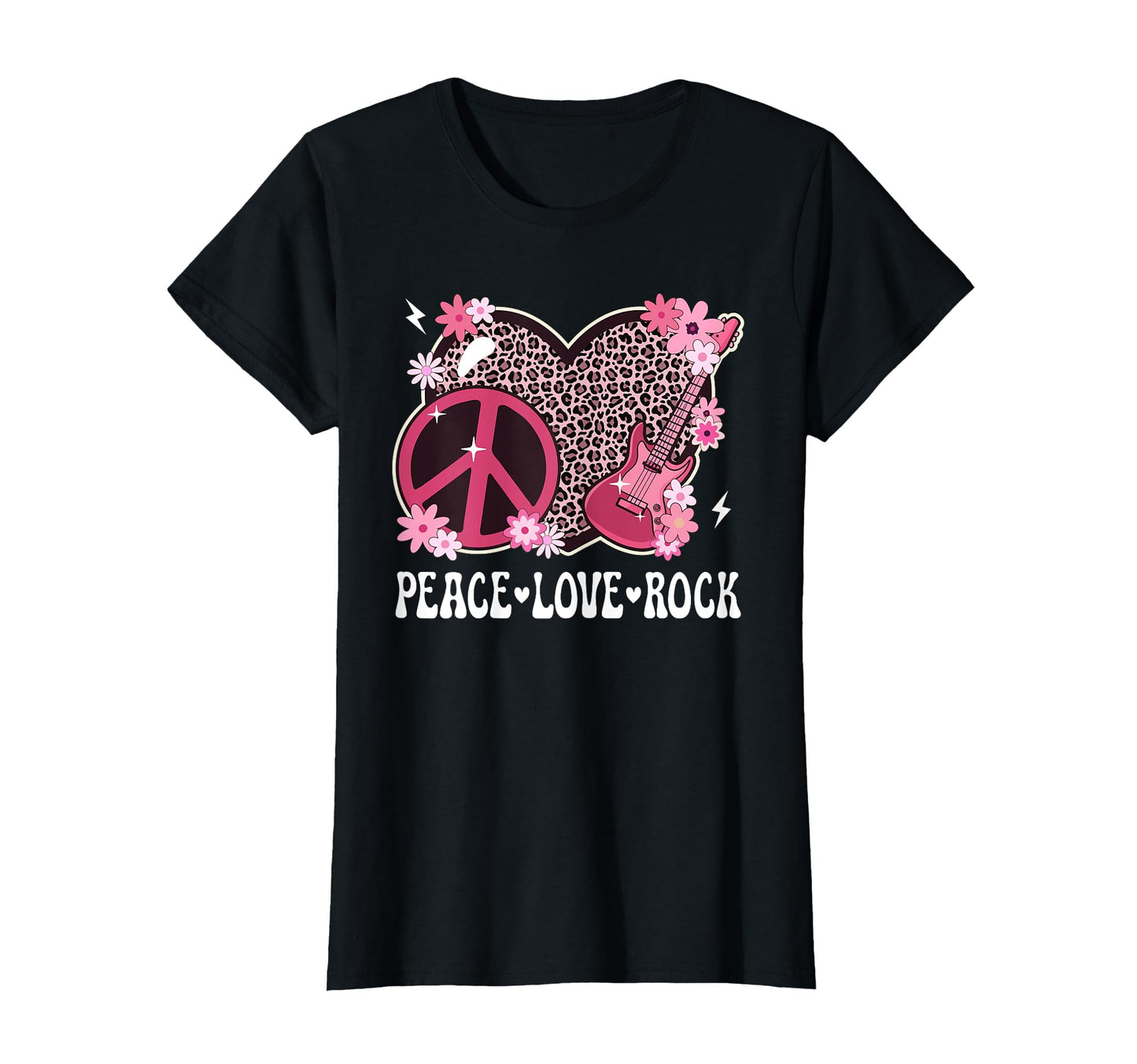 Peace Love Rock And Roll Leopard Rock Outfit T-Shirt - Graphic Print Unisex - T-Shirt, Sweatshirt, Hoodie