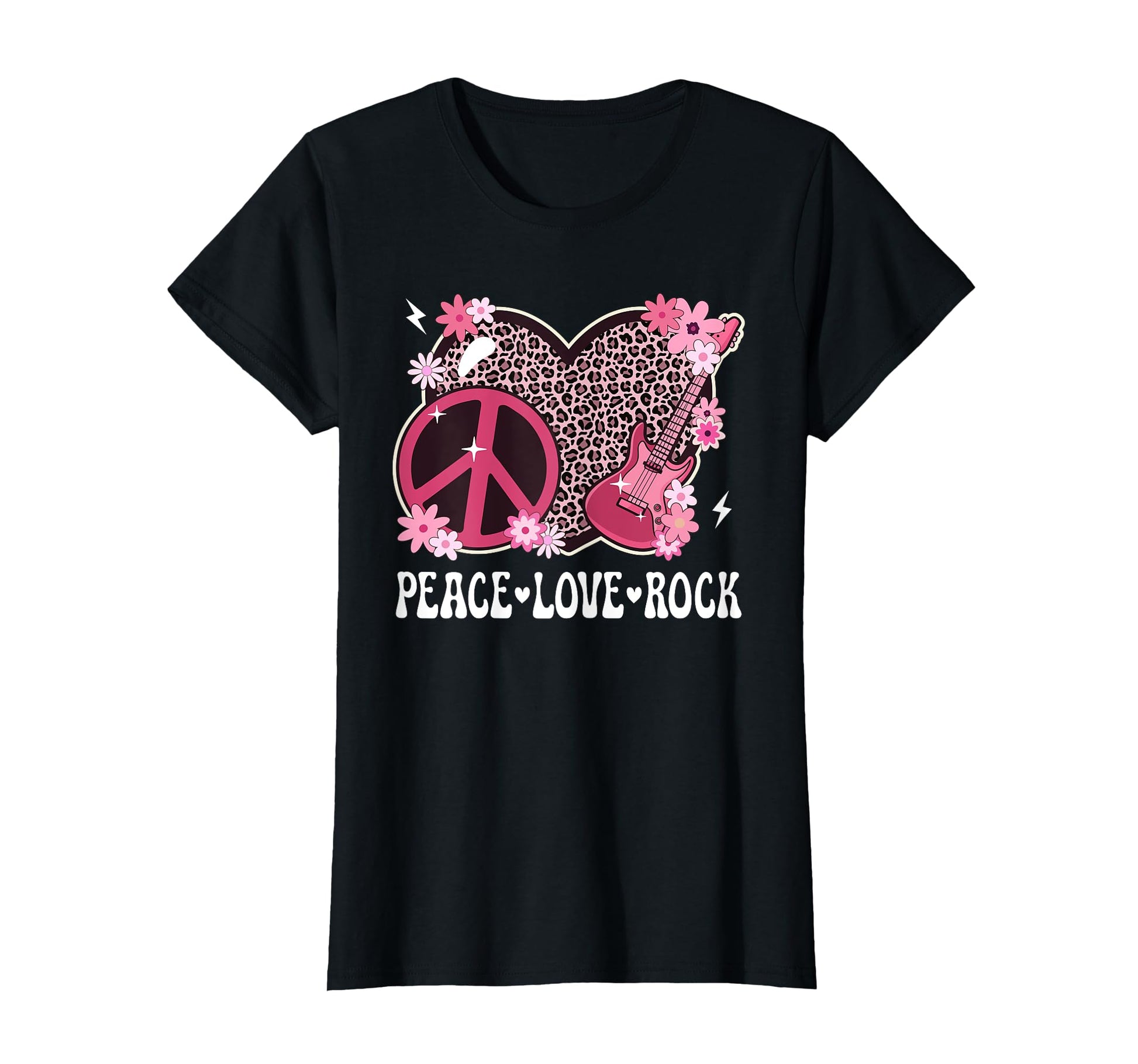 Peace Love Rock And Roll Leopard Rock Outfit T-Shirt - Graphic Print Unisex - T-Shirt, Sweatshirt, Hoodie