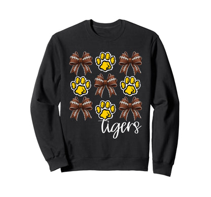 Tigers Football Mom Coquette Bows Sweatshirt - Novelty Apparel for Adults - T-Shirt, Sweatshirt, Hoodie
