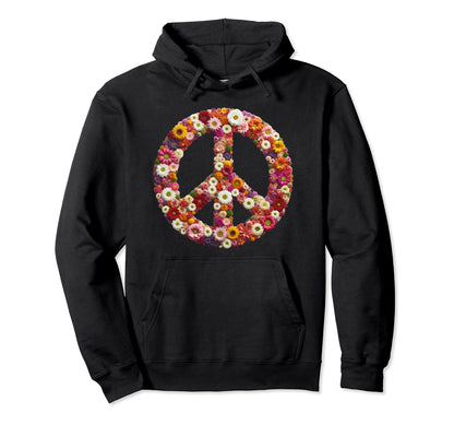 Sign Peace Love Flowers Hoodie - Graphic Print Men Women - T-Shirt, Sweatshirt, Hoodie