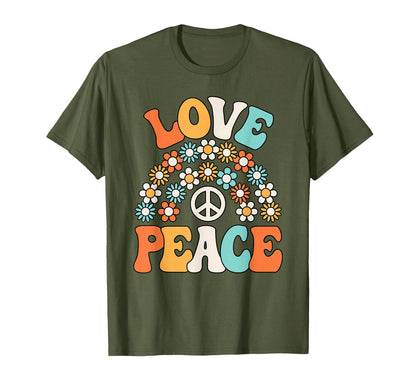 Love Peace Sign Hippie Flower Groovy 60S T-Shirt - Novelty Apparel Unisex - T-Shirt, Sweatshirt, Hoodie