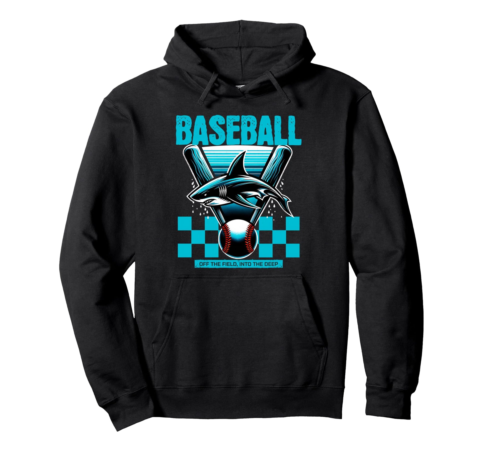 Baseball Shark Off Field Into Deep Hoodie - Custom Art Print for Adults - T-Shirt, Sweatshirt, Hoodie