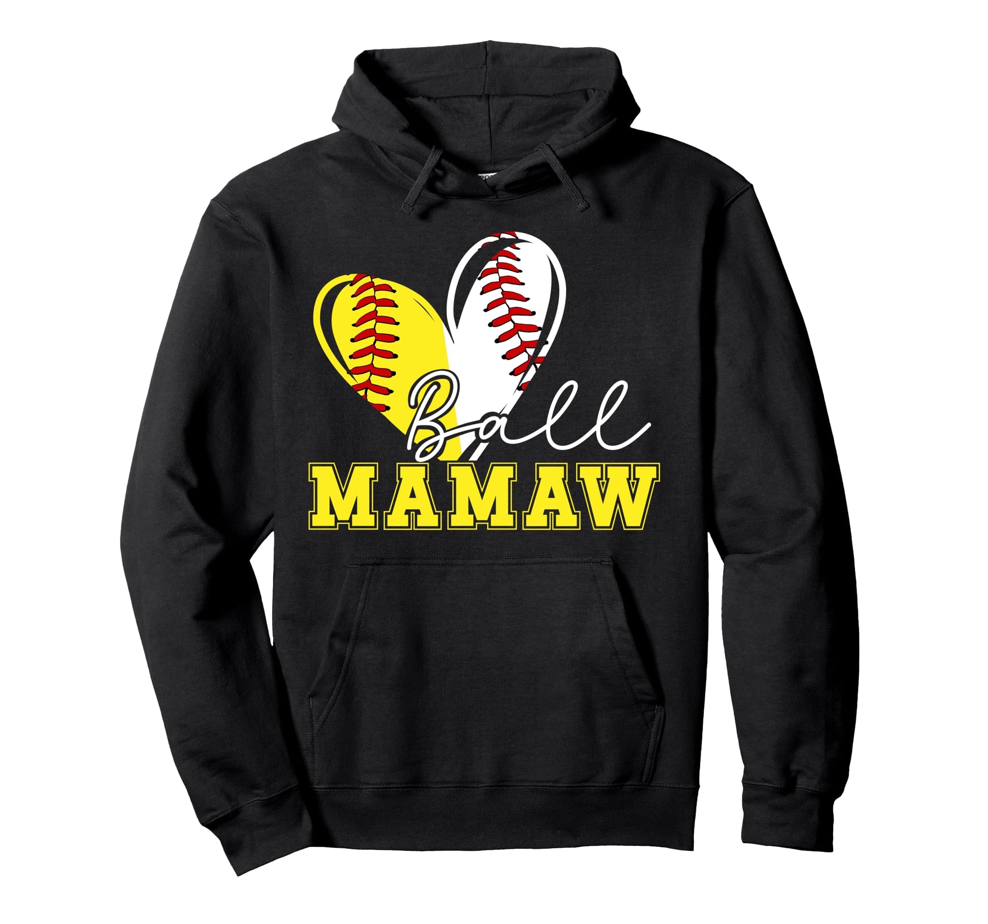 Ball Mamaw Heart Softball Baseball Hoodie - Aesthetic Graphic Men Women - T-Shirt, Sweatshirt, Hoodie