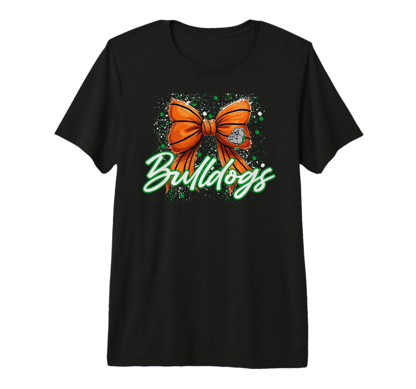 Green Bulldogs Basketball Bow School T-Shirt - Unique Graphic Unisex - T-Shirt, Sweatshirt, Hoodie
