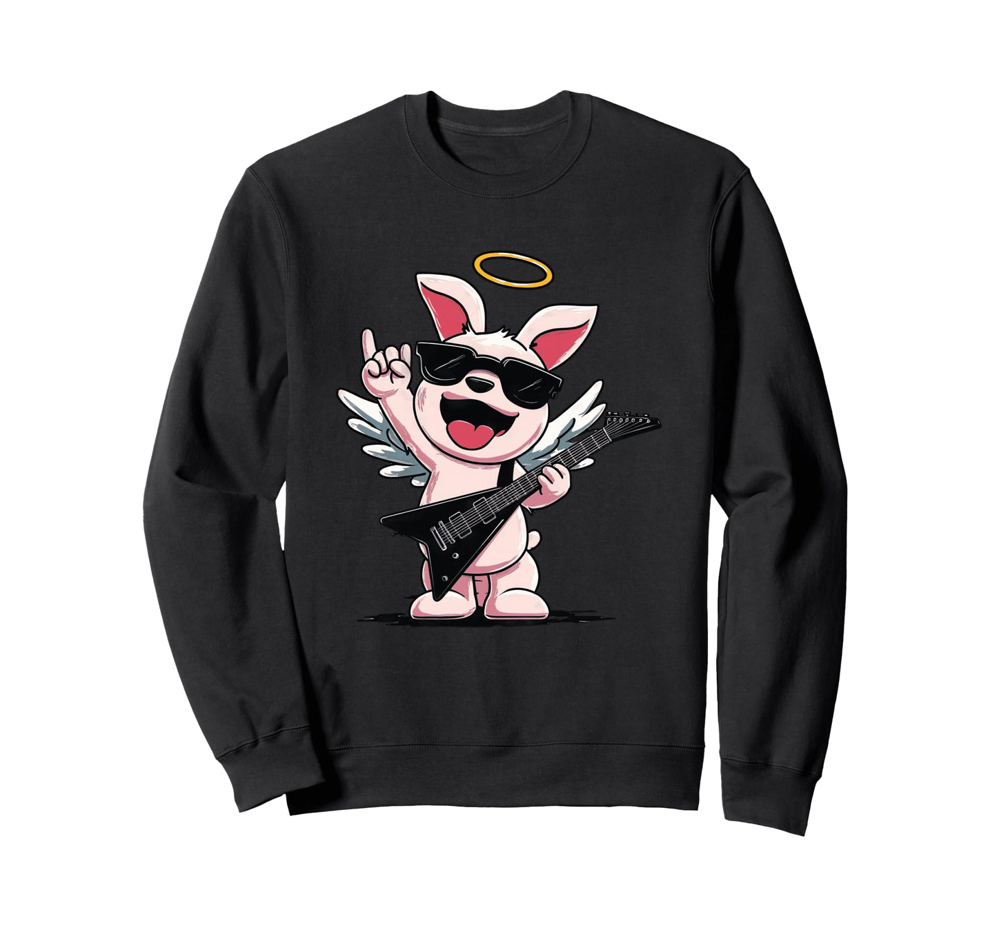 Angel Bunny Rock Music Cartoon Sweatshirt - Unique Graphic Men Women - T-Shirt, Sweatshirt, Hoodie