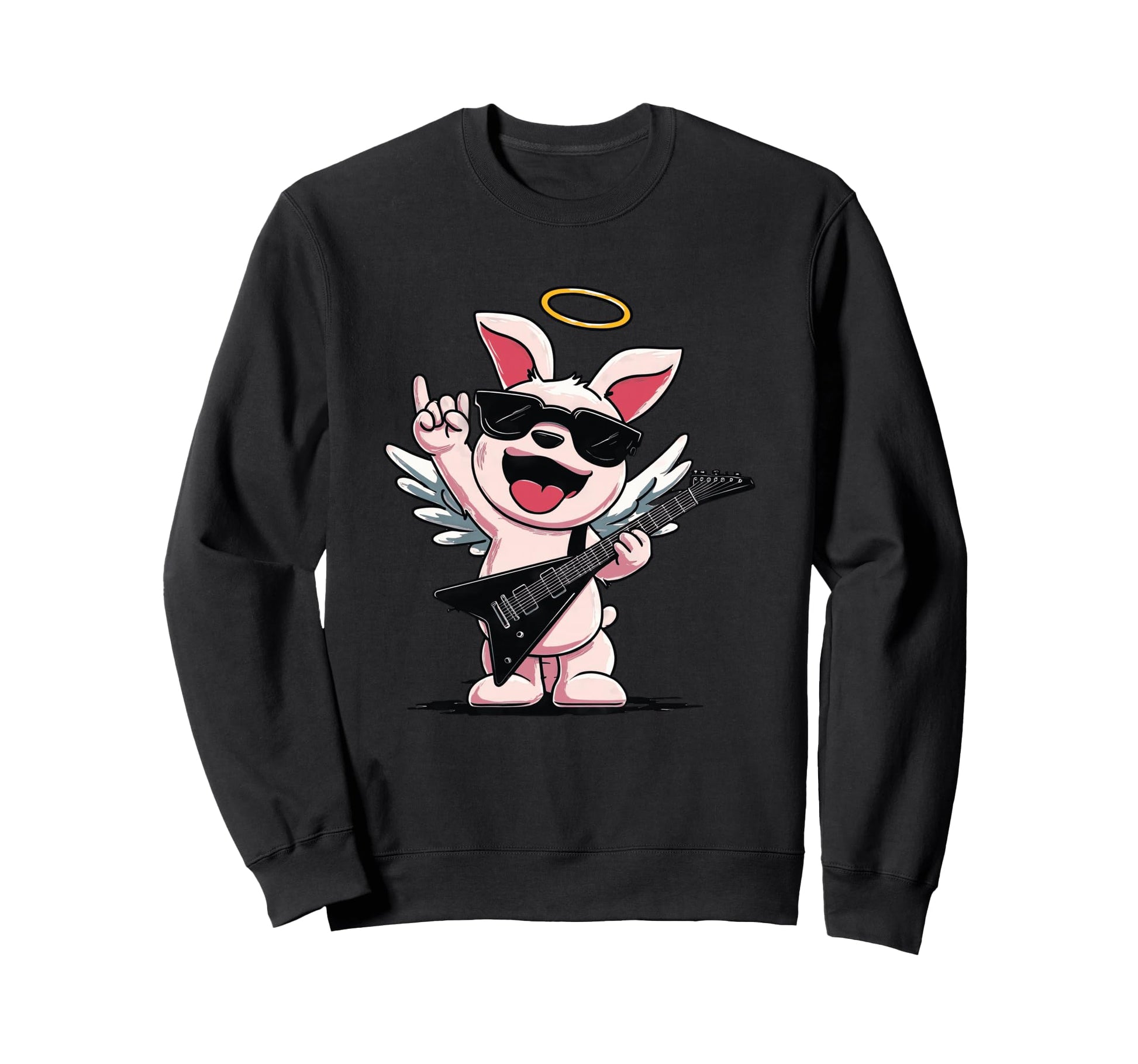 Angel Bunny Rock Music Cartoon Sweatshirt - Unique Graphic Men Women - T-Shirt, Sweatshirt, Hoodie