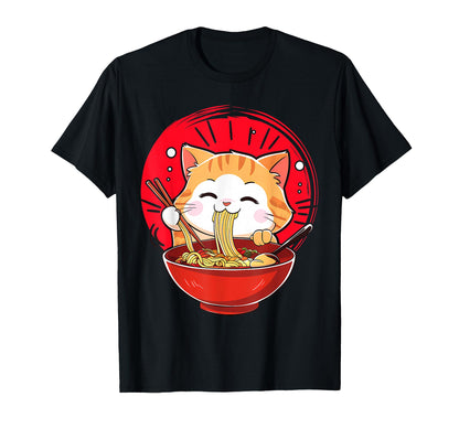 Anime Kuwaii Cat Eat Ramen Vaporwave T-Shirt - Unique Graphic Men Women - T-Shirt, Sweatshirt, Hoodie