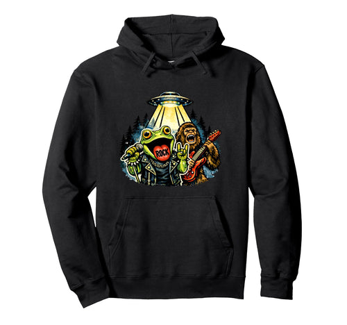 Funny Frog Rockstar Bigfoot Guitar Alian Hoodie - Unique Graphic Unisex - T-Shirt, Sweatshirt, Hoodie