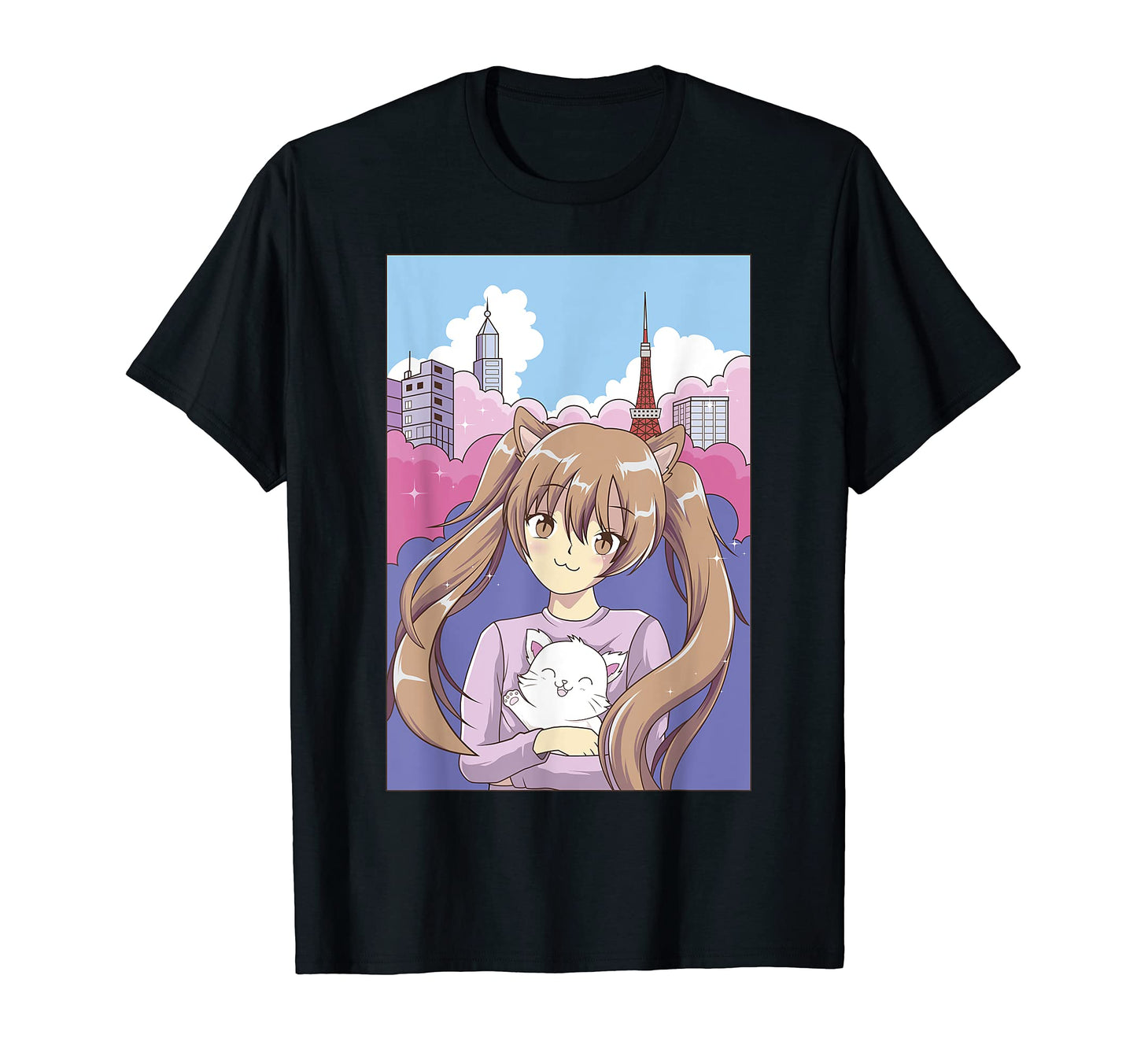 Neko Kawaii Anime Catgirl Nekomata T-Shirt - Minimalist Print Unisex - T-Shirt, Sweatshirt, Hoodie