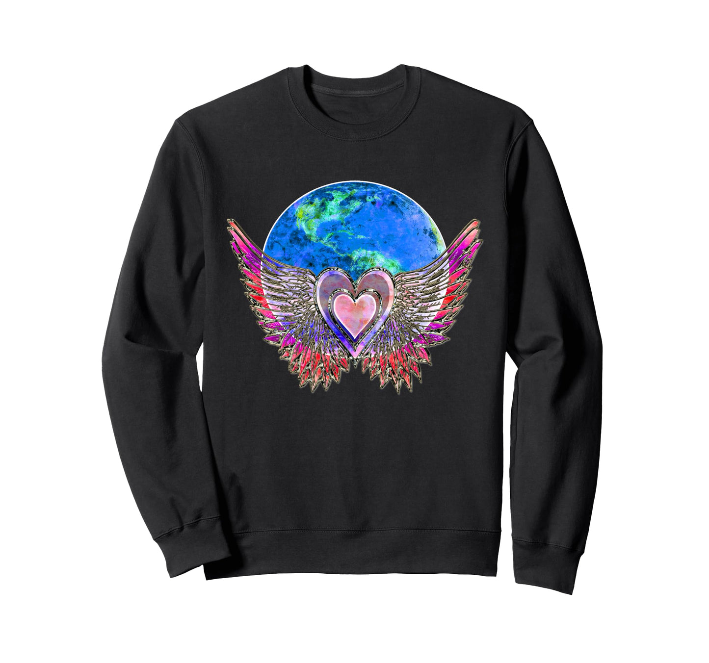 Heart Angel Wings Earth Love Peace Sweatshirt - Graphic Print Unisex - T-Shirt, Sweatshirt, Hoodie