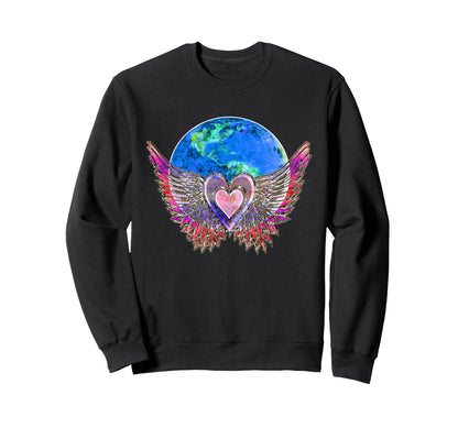 Heart Angel Wings Earth Love Peace Sweatshirt - Graphic Print Unisex - T-Shirt, Sweatshirt, Hoodie
