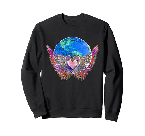 Heart Angel Wings Earth Love Peace Sweatshirt - Graphic Print Unisex - T-Shirt, Sweatshirt, Hoodie