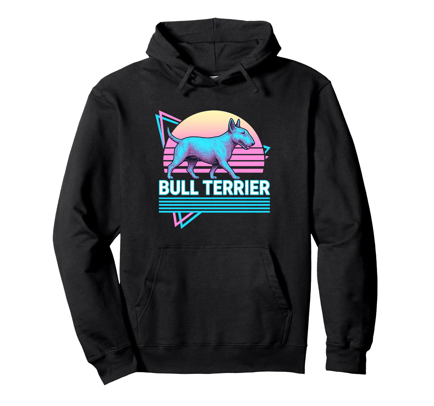 English Bull Terrier Synthwave Hoodie - Novelty Apparel for Adults - T-Shirt, Sweatshirt, Hoodie