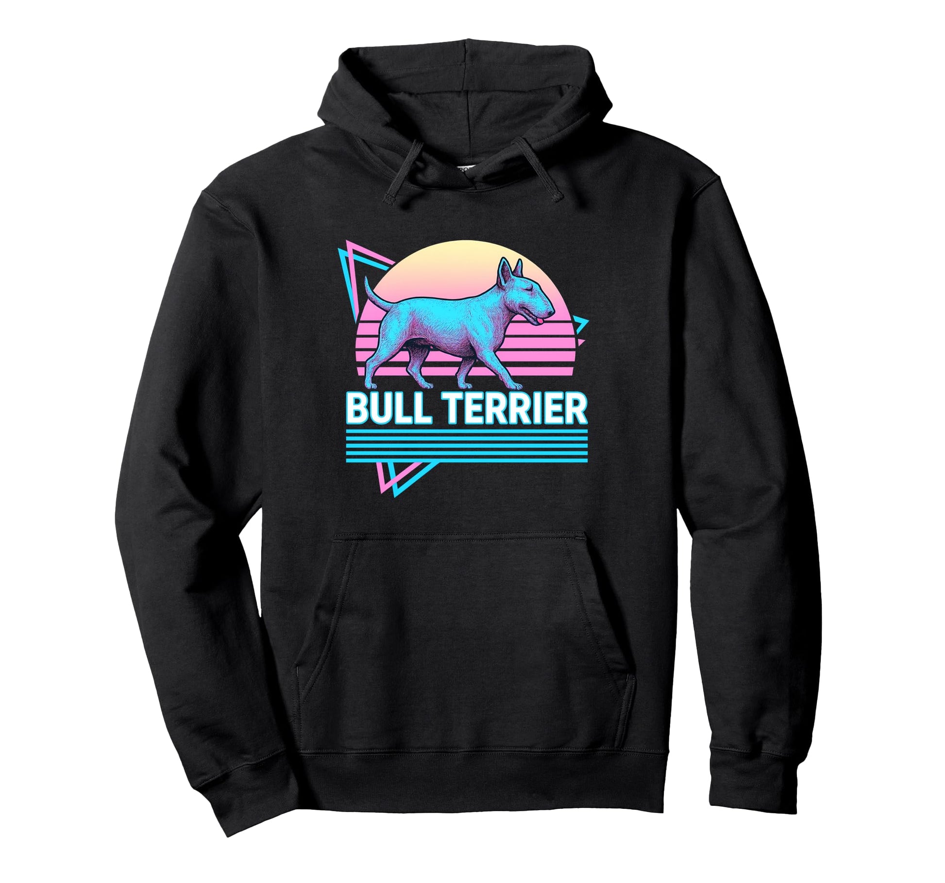 English Bull Terrier Synthwave Hoodie - Novelty Apparel for Adults - T-Shirt, Sweatshirt, Hoodie