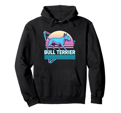 English Bull Terrier Synthwave Hoodie - Novelty Apparel for Adults - T-Shirt, Sweatshirt, Hoodie