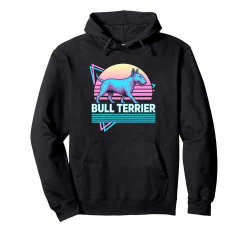 English Bull Terrier Synthwave Hoodie - Novelty Apparel for Adults - T-Shirt, Sweatshirt, Hoodie