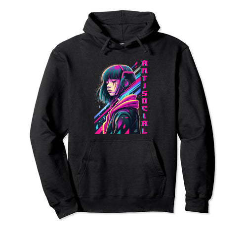 Antisocial Vaporwave Anime Japanese Hoodie - Novelty Apparel Men Women - T-Shirt, Sweatshirt, Hoodie