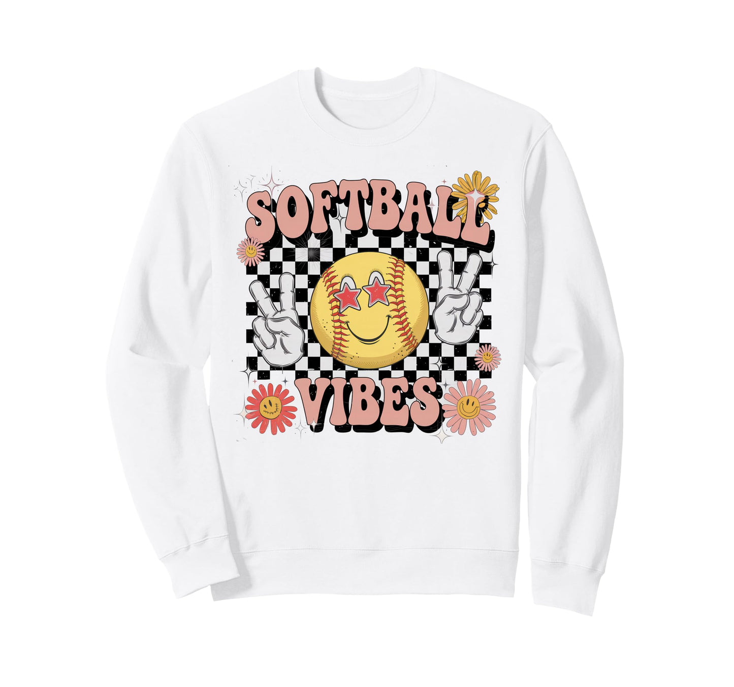 Softball Vibes Groovy Game Day Sweatshirt - Casual Everyday Wear for Adults - T-Shirt, Sweatshirt, Hoodie