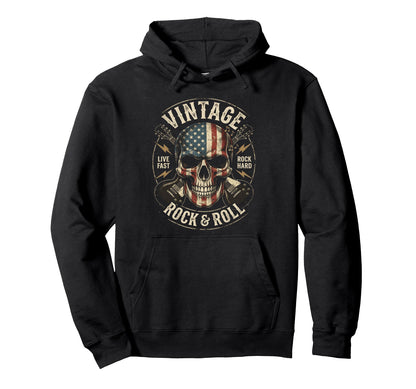 Rock Skull American Flag Guitar Rock Hoodie - Minimalist Print Men Women - T-Shirt, Sweatshirt, Hoodie
