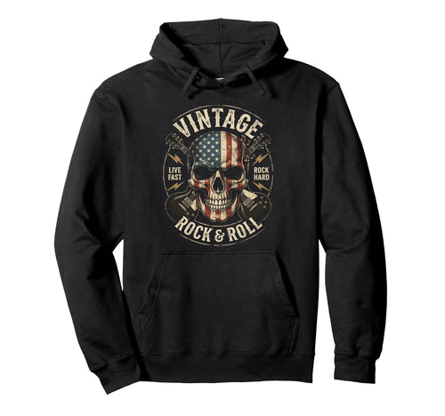 Rock Skull American Flag Guitar Rock Hoodie - Minimalist Print Men Women - T-Shirt, Sweatshirt, Hoodie