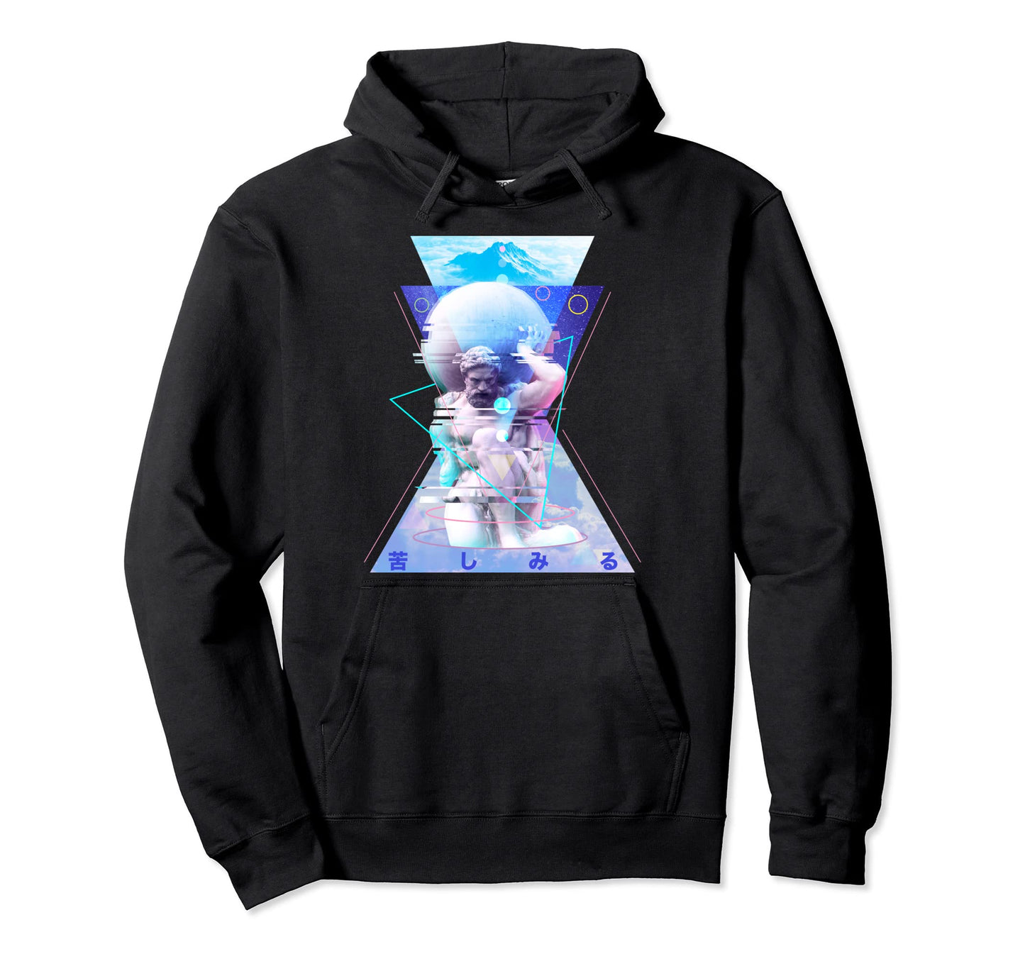 Vaporwave 80S Atlas Statue W Globe Hoodie - Aesthetic Graphic for Adults - T-Shirt, Sweatshirt, Hoodie