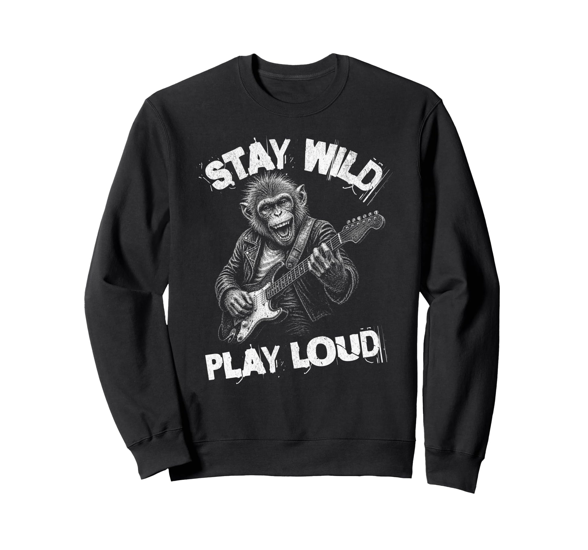 Play Loud Monkey Guitar Funny Sweatshirt - Minimalist Print Men Women - T-Shirt, Sweatshirt, Hoodie