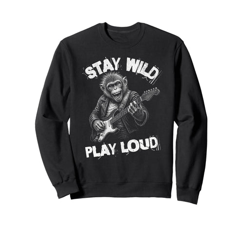 Play Loud Monkey Guitar Funny Sweatshirt - Minimalist Print Men Women - T-Shirt, Sweatshirt, Hoodie
