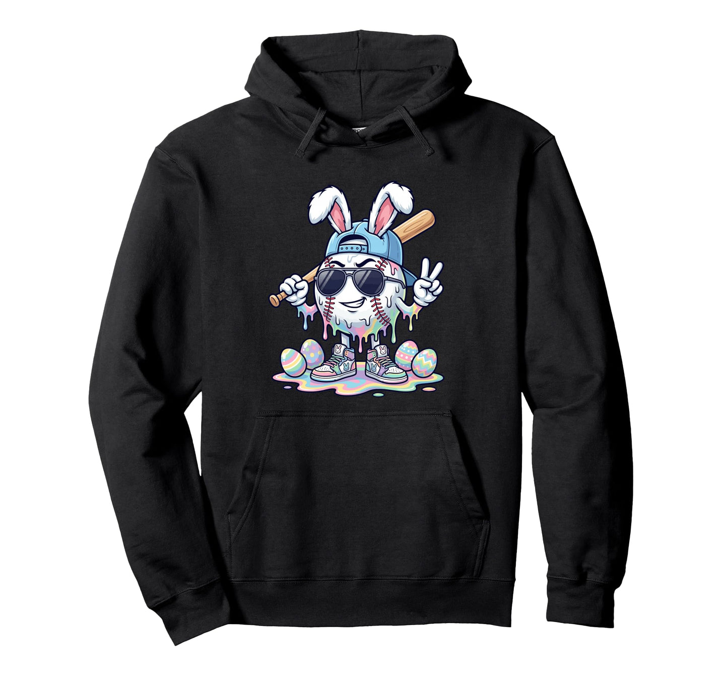 Easter Bunny Diving Catch Eggs Baseball Hoodie - Graphic Print for Adults - T-Shirt, Sweatshirt, Hoodie