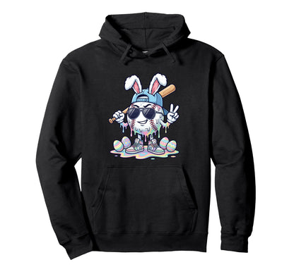 Easter Bunny Diving Catch Eggs Baseball Hoodie - Graphic Print for Adults - T-Shirt, Sweatshirt, Hoodie