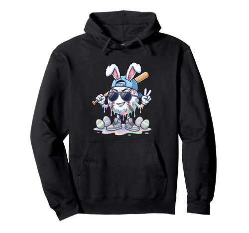 Easter Bunny Diving Catch Eggs Baseball Hoodie - Graphic Print for Adults - T-Shirt, Sweatshirt, Hoodie