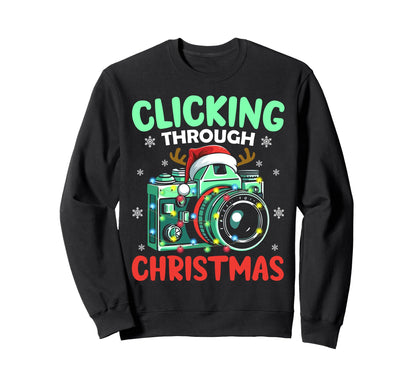 Clicking Through Camera Holiday Light Sweatshirt - Unique Graphic Unisex - T-Shirt, Sweatshirt, Hoodie