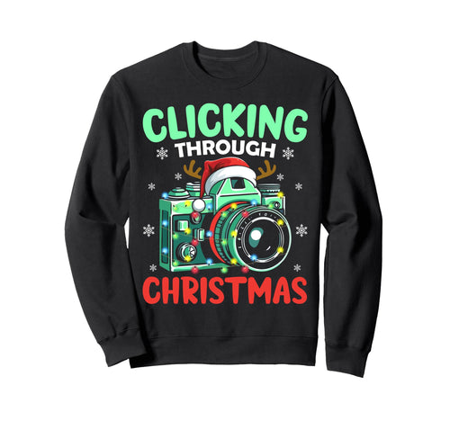 Clicking Through Camera Holiday Light Sweatshirt - Unique Graphic Unisex - T-Shirt, Sweatshirt, Hoodie