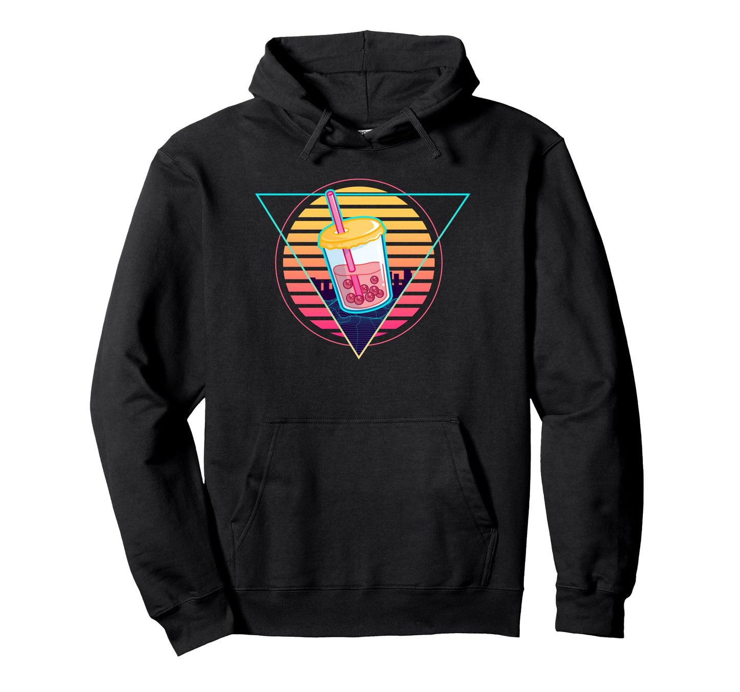 Futuristic Synthwave Vaporwave City Boba Hoodie - Unique Graphic Unisex - T-Shirt, Sweatshirt, Hoodie