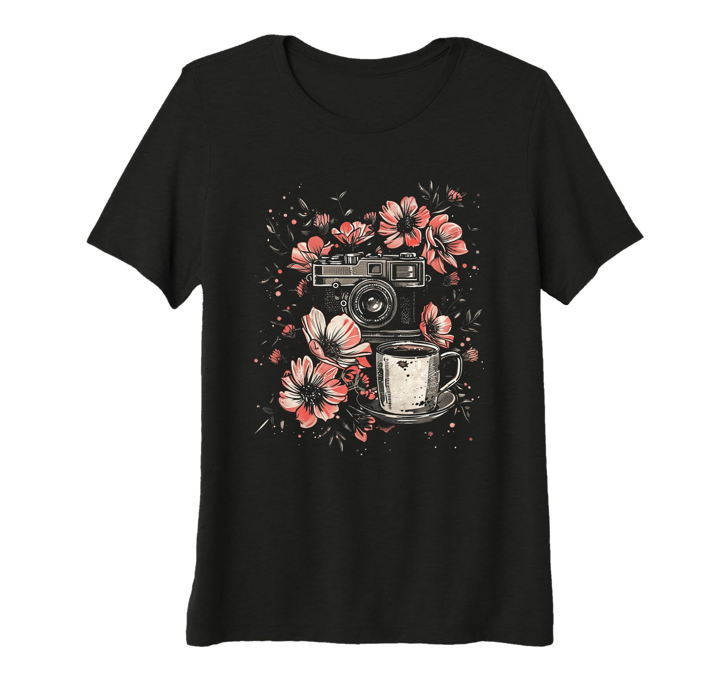 Womens Photographer Coffee Camera T-Shirt - Trendy Graphic for Adults - T-Shirt, Sweatshirt, Hoodie
