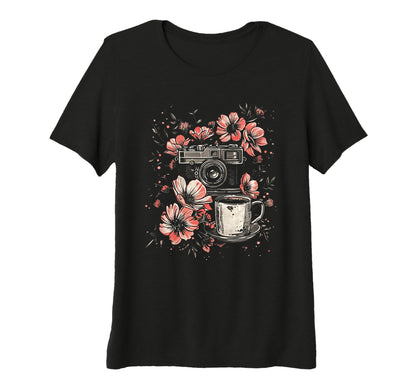 Womens Photographer Coffee Camera T-Shirt - Trendy Graphic for Adults - T-Shirt, Sweatshirt, Hoodie