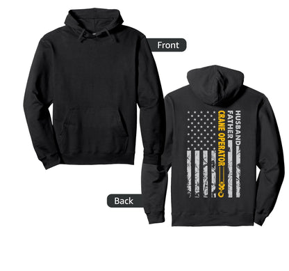 Husband Father Crane Operator Usa Flag Hoodie - Minimalist Print Men Women - T-Shirt, Sweatshirt, Hoodie