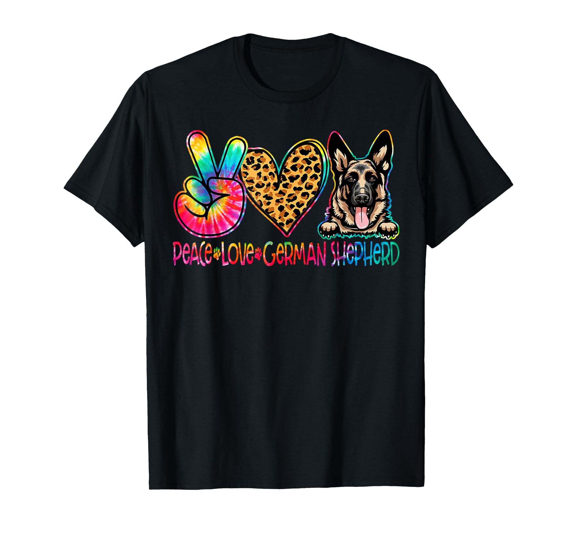 Peace Love German Shepherd Tie Dye Dog T-Shirt - Minimalist Print Unisex - T-Shirt, Sweatshirt, Hoodie