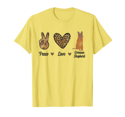 Peace Love German Shepherd Leopard T-Shirt - Custom Art Print Men Women - T-Shirt, Sweatshirt, Hoodie