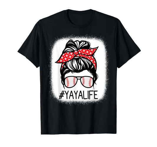 Yaya Bleached Messy Bun Baseball T-Shirt - Fun Novelty Design Unisex - T-Shirt, Sweatshirt, Hoodie