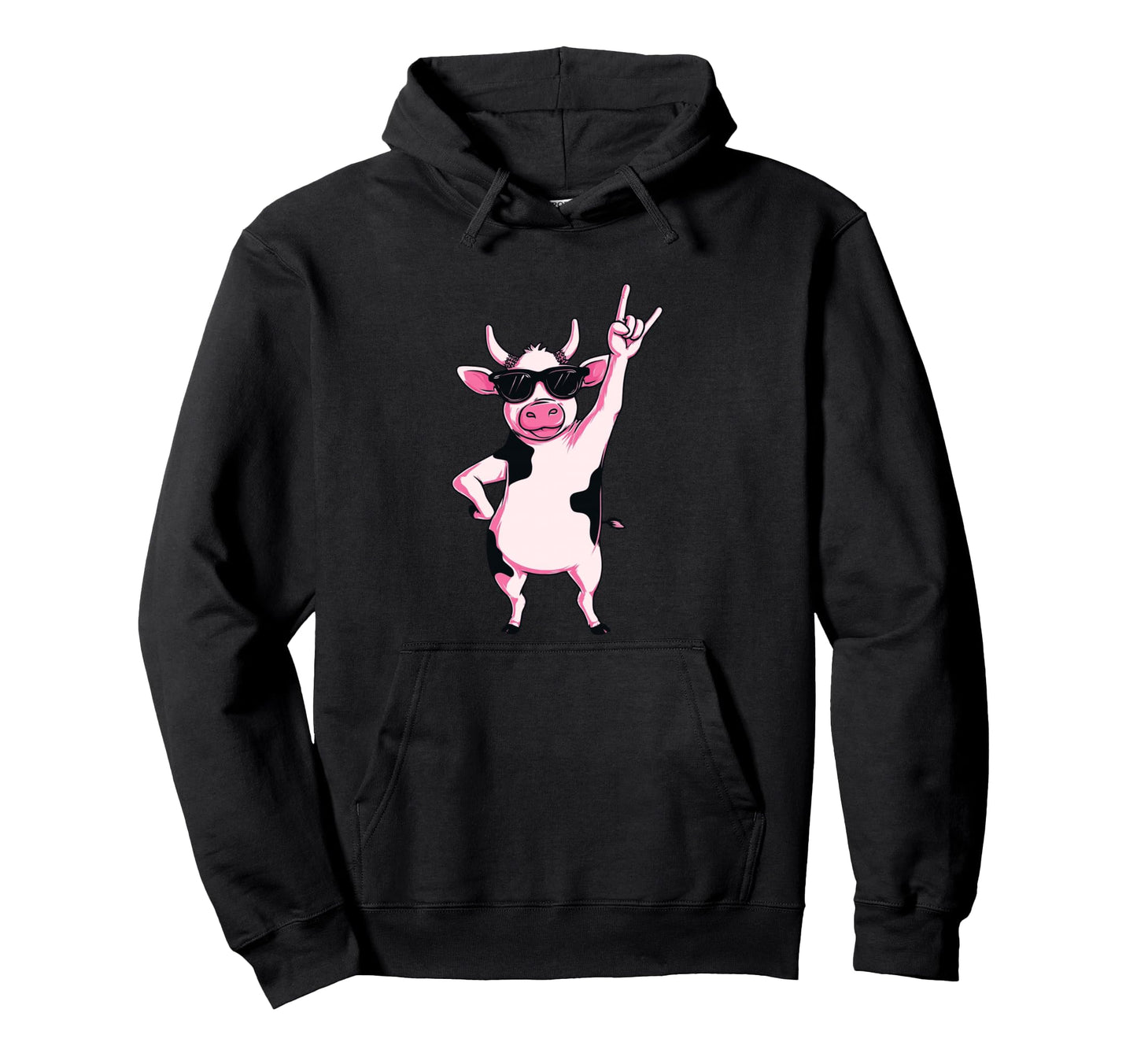 Cow Sunglasses Rock Hand Sign Punk Hoodie - Custom Art Print Men Women - T-Shirt, Sweatshirt, Hoodie