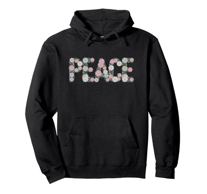 Floral Peace Typography Boho Hippie Hoodie - Minimalist Print Men Women - T-Shirt, Sweatshirt, Hoodie