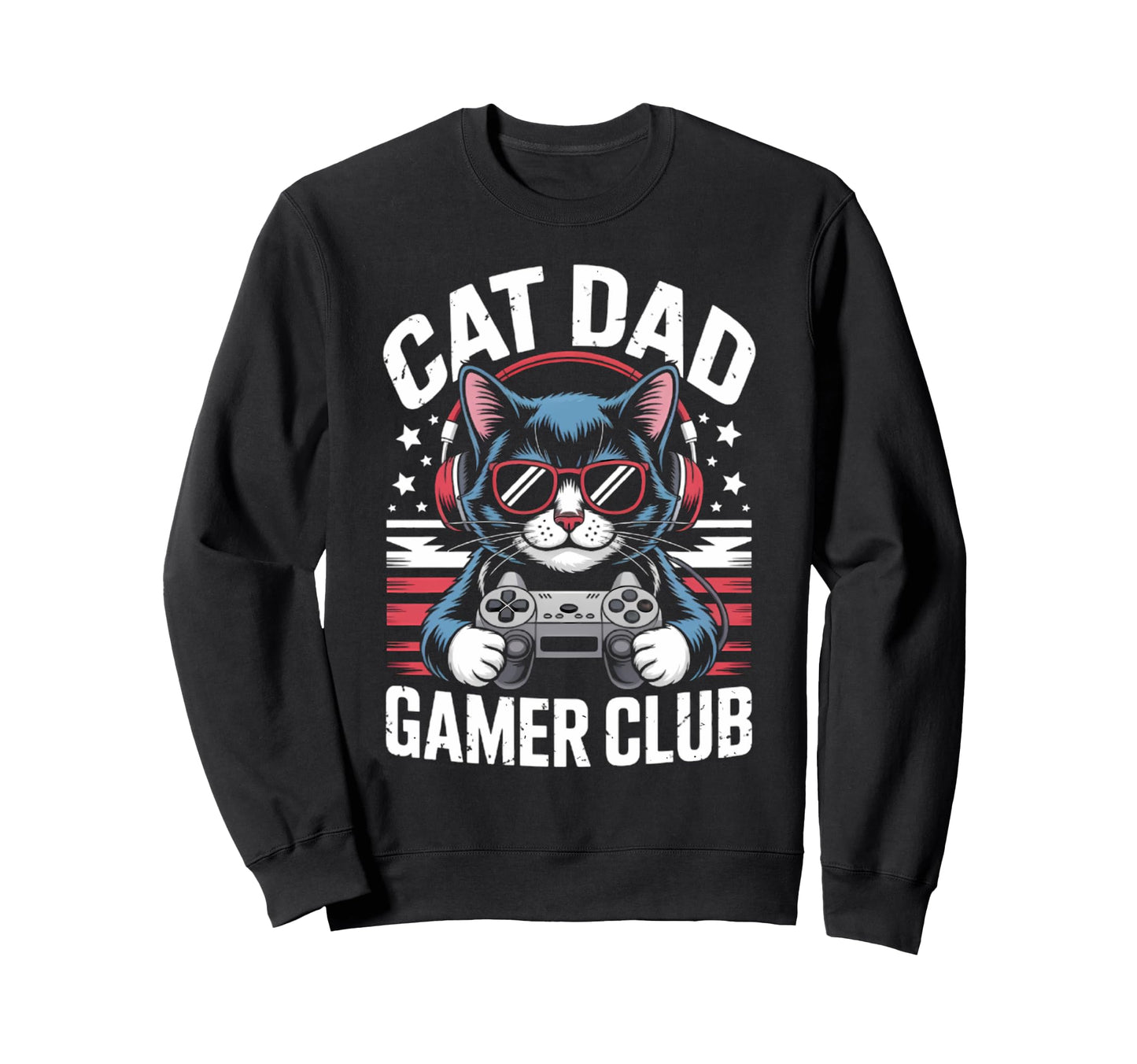 Funny Cat Dad Gamer Club Him Sweatshirt - Minimalist Print for Adults - T-Shirt, Sweatshirt, Hoodie