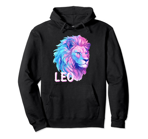 Leo Zodiac Sign Vaporwave Lion August Hoodie - Trendy Graphic Men Women - T-Shirt, Sweatshirt, Hoodie