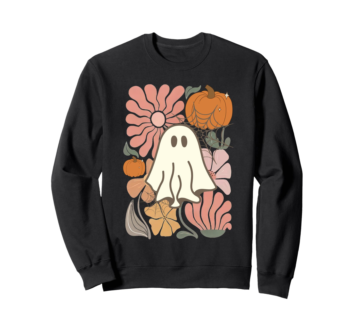 Boho Ghost Floral Autumn Halloween Sweatshirt - Trendy Graphic for Adults - T-Shirt, Sweatshirt, Hoodie